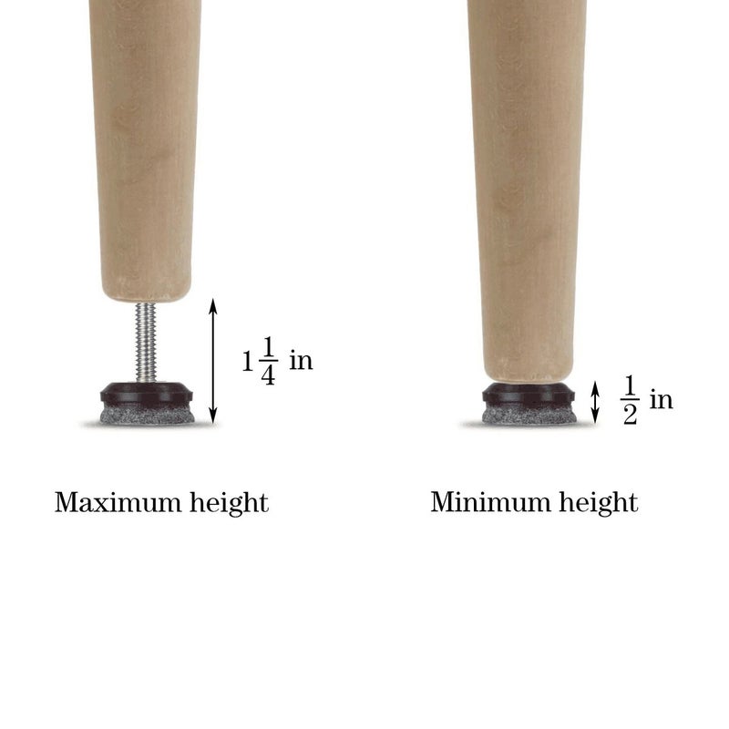 HUAYY Medium Duty Furniture Levelers Adjust Legs,Table and Chairs Leveling Feet|Height Adjustable Protection Integrated High-Density Felt Pads|Heavy Duty 1/4-20x1 Threaded Shank T-Nuts(Set of 12) - Image 4